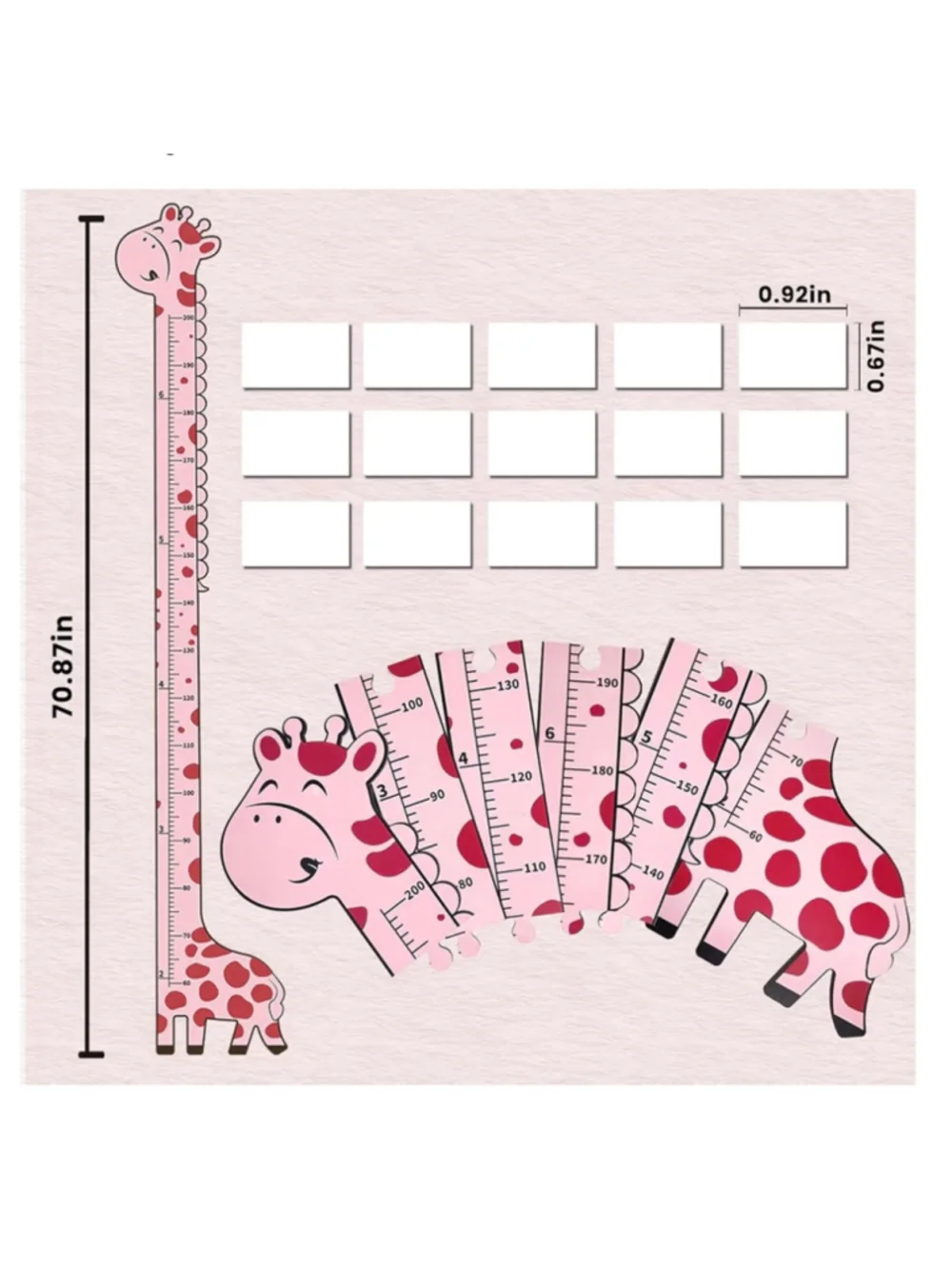 Kids soleim Pink Red Giraffe Height Chart Wall Decor One Size
